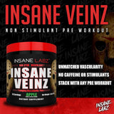 Insane Labz etiqueta Insane Veinz con lista de ingredientes y enfoque en agmatina y betaine