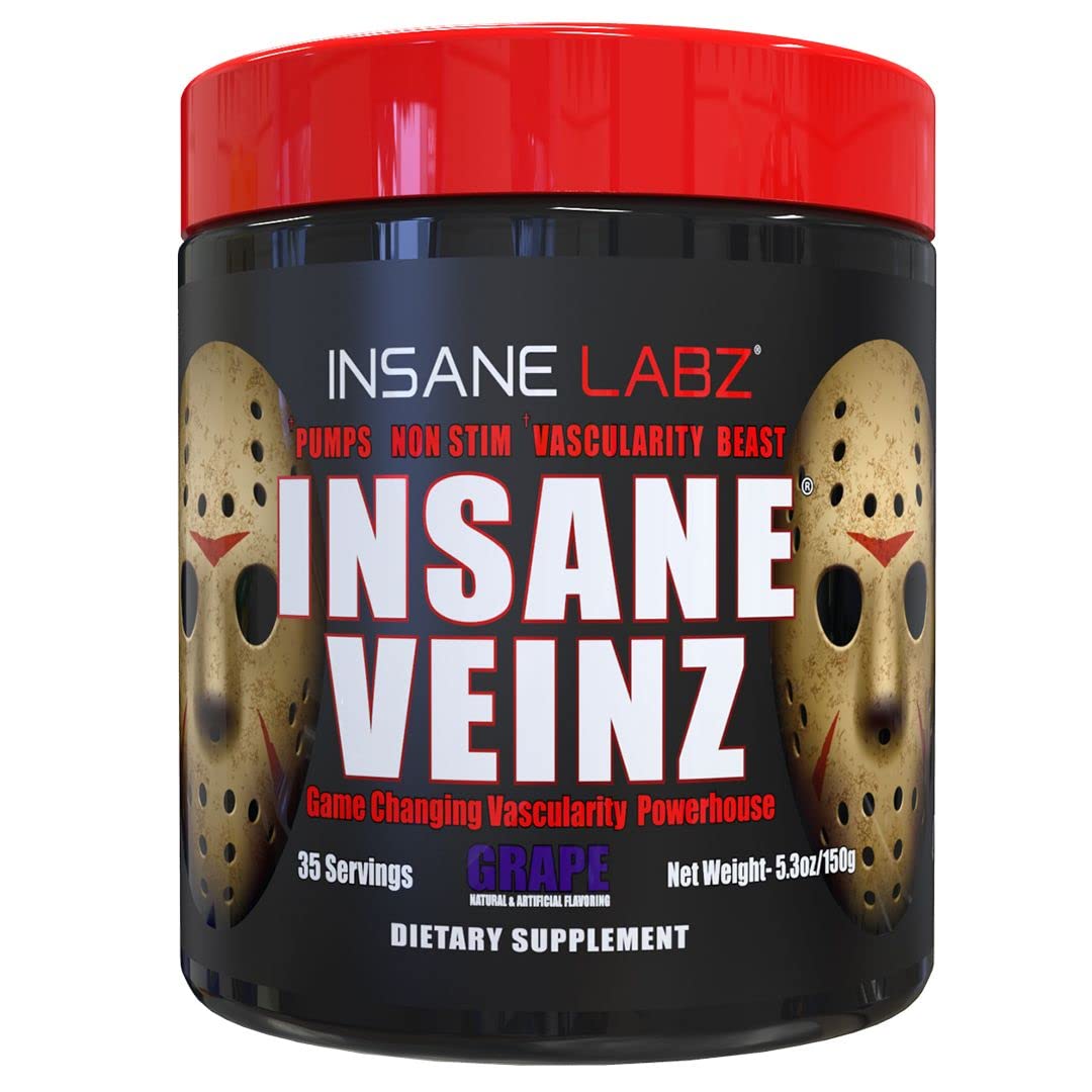 Insane Labz envase Insane Veinz frontal mostrando diseño y sabor uva, resalta apariencia profesional