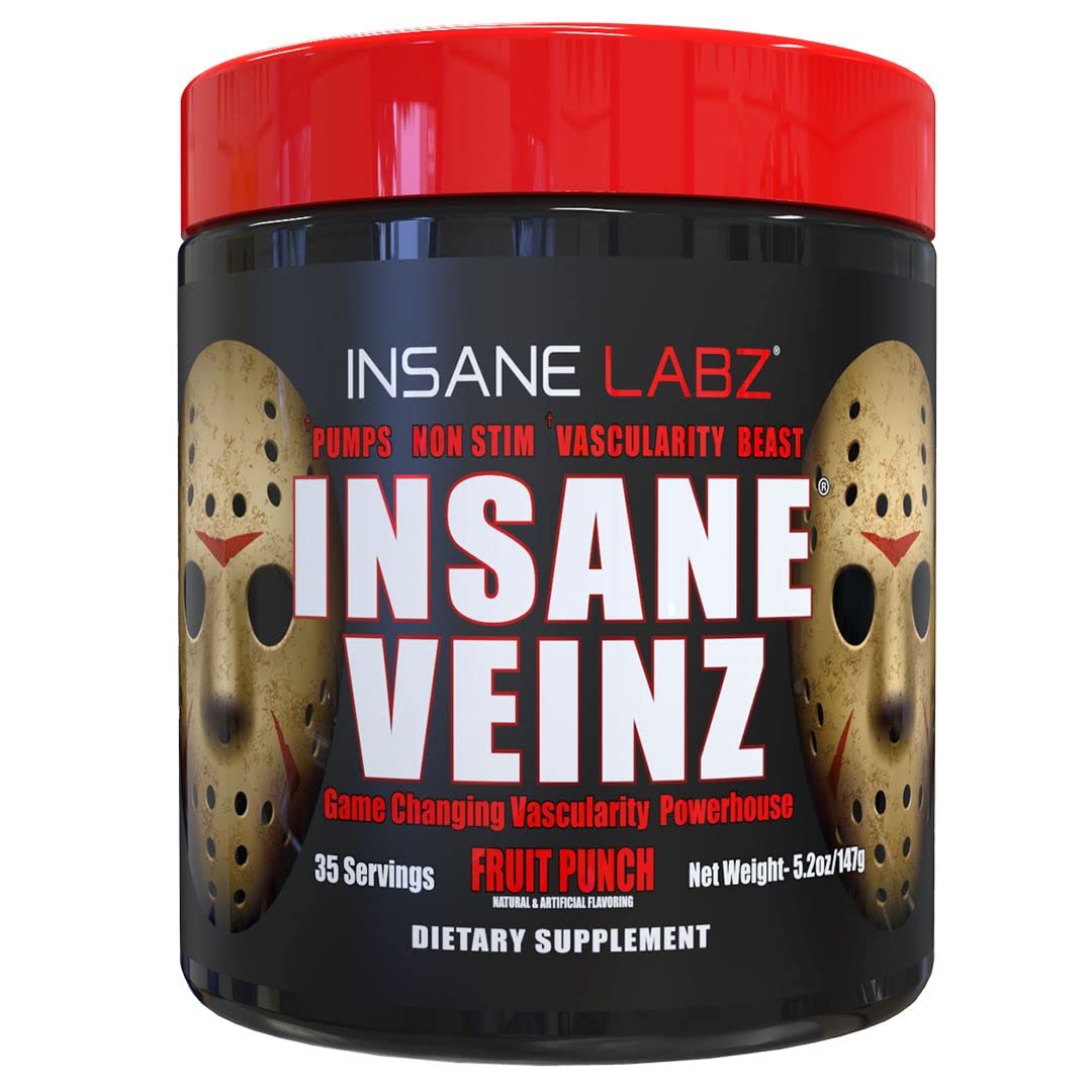 Insane Labz bote Insane Veinz frontal mostrando empaque y sabor Fruit Punch