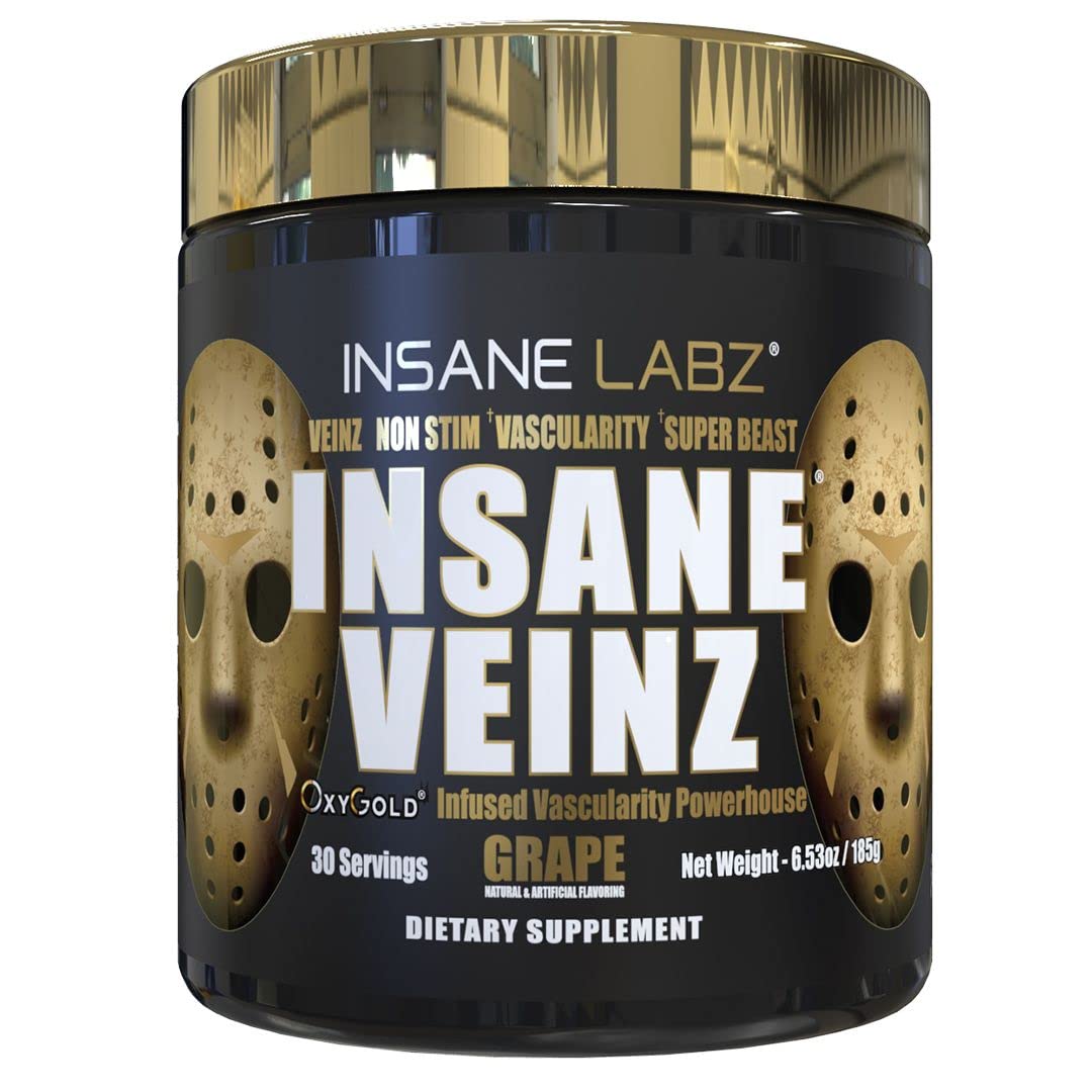 Insane Labz envase Insane Veinz Gold al frente mostrando diseño y beneficio vascular