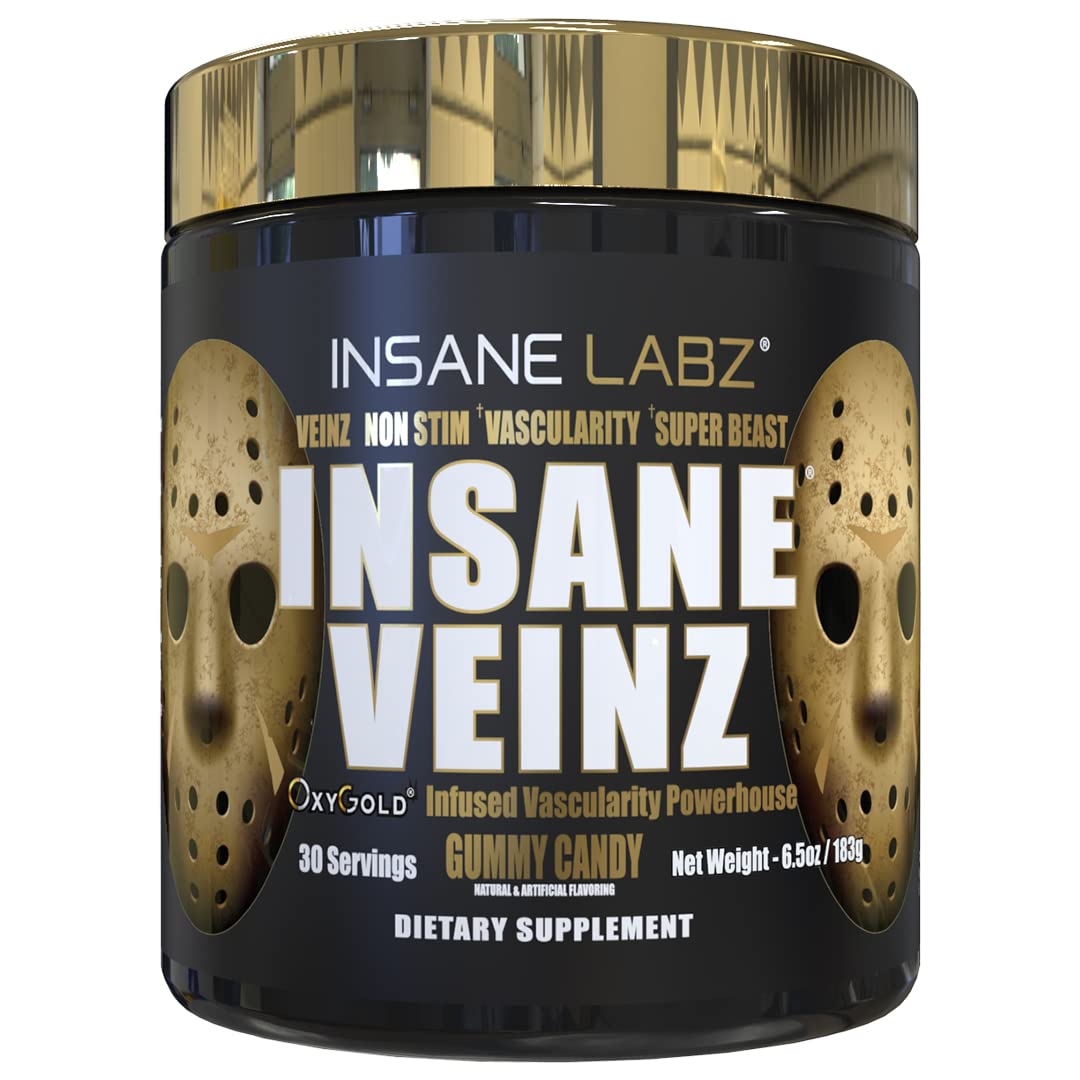 Insane Labz Insane Veinz GOLD frasco frontal mostrando etiqueta y sabor Gummy Candy