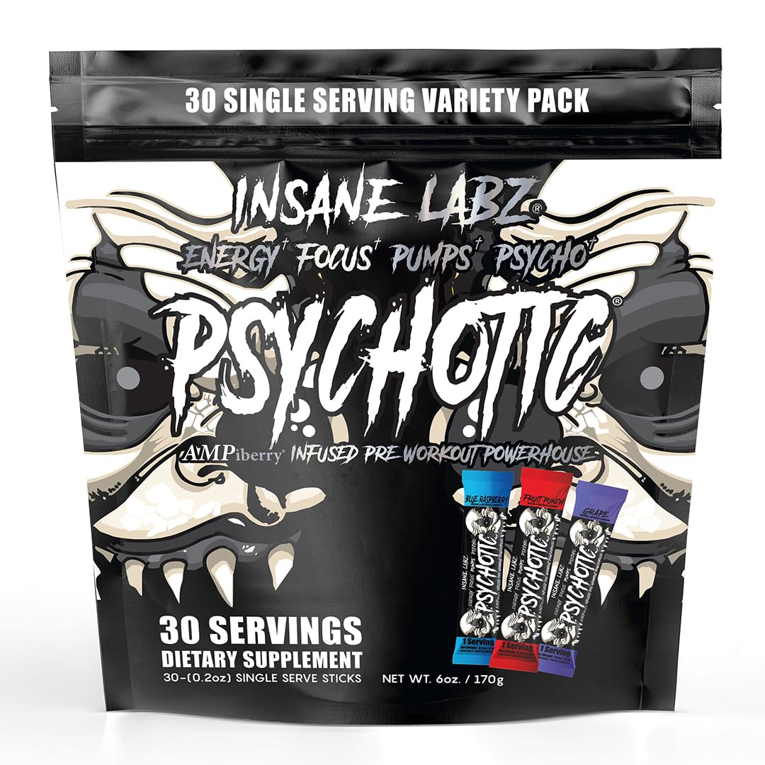Insane Labz psicotic black frente mostrando envase y beneficio energía sostenida