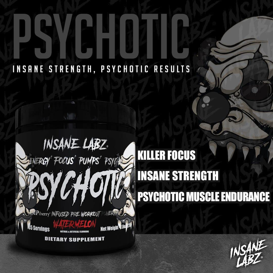 Cucharilla medidora con polvo de Insane Labz Psychotic Black mostrando dosificación práctica