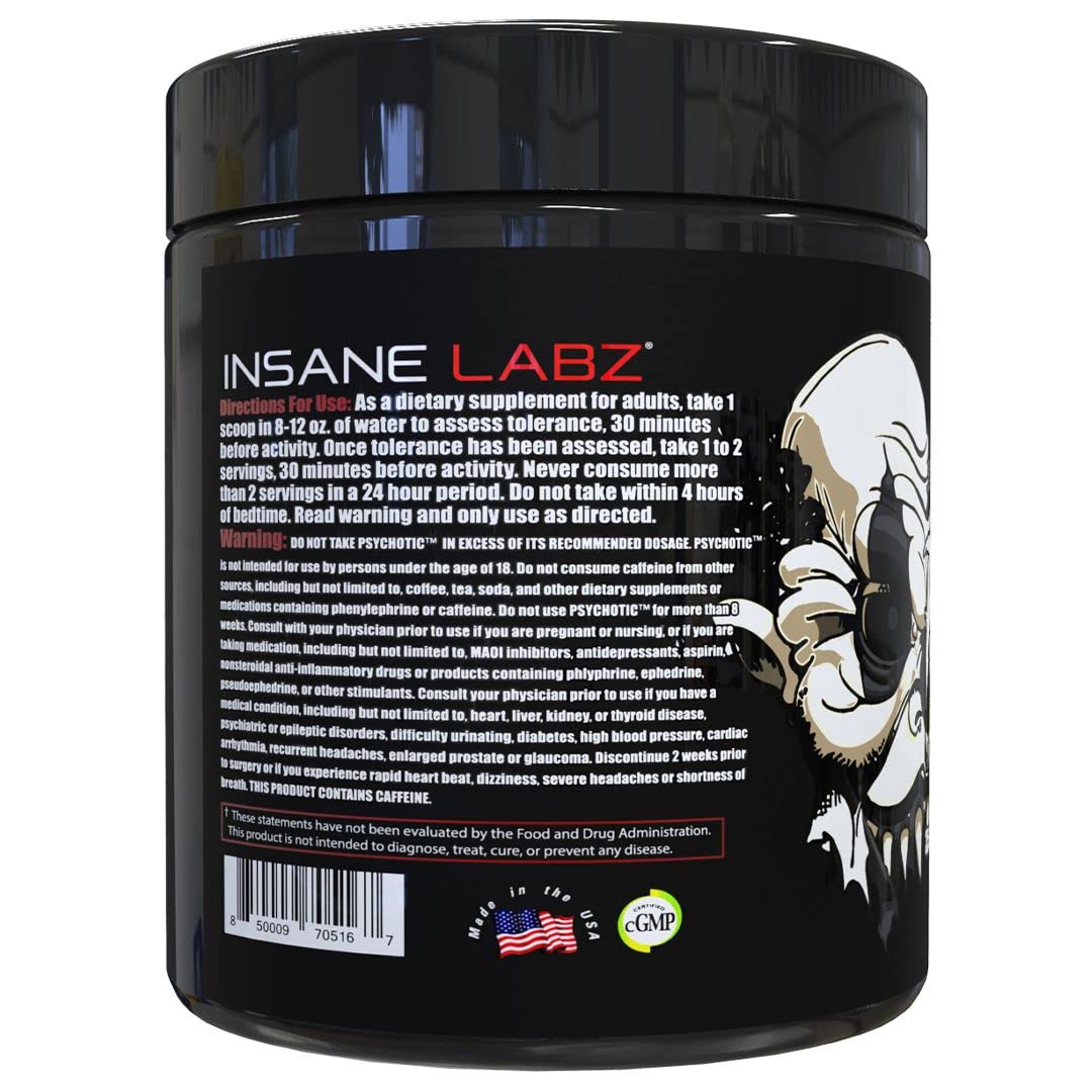 Polvo de Psychotic Black textura fina de Insane Labz listo para mezclar y fácil disolución