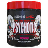 Insane Labz Psychotic frente del bote mostrando el envase y beneficios energéticos