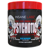 Insane Labz Psychotic frente del envase mostrando 35 servicios y energía rápida
