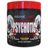 Insane Labz Psychotic vista frontal del envase y beneficio de energía duradera