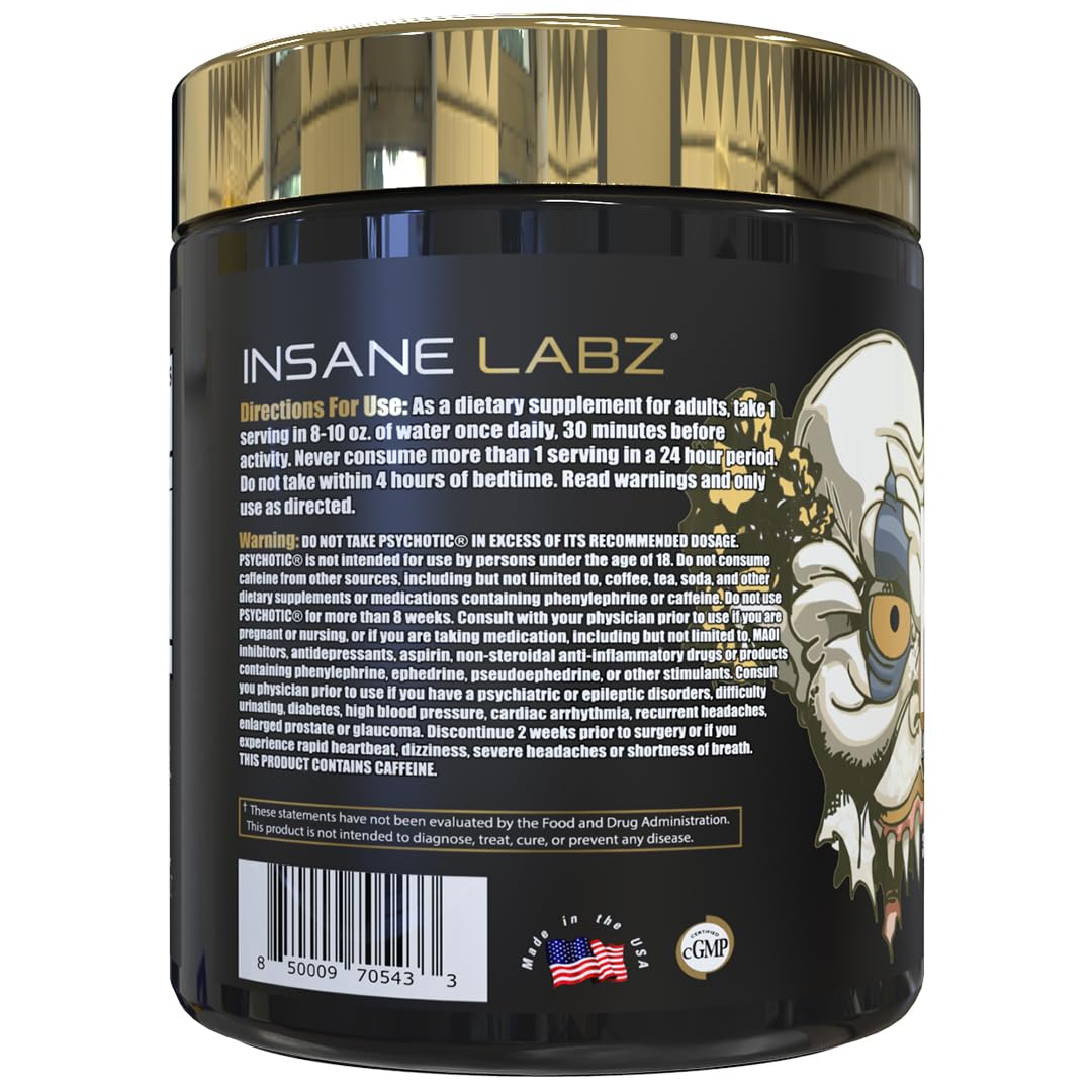 Insane Labz Psychotic Gold suplemento en uso durante entrenamiento para energía y pumps