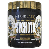 Insane Labz Psychotic Gold frente del envase mostrando diseño y sabor Peach Mango