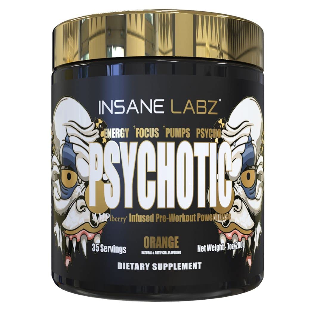 Insane Labz Psychotic Gold envase frontal mostrando diseño naranja y fuerza