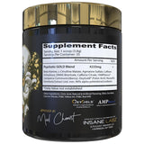 Insane Labz Psychotic Gold textura del polvo resaltando mezcla y solubilidad