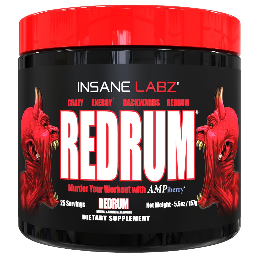 Insane Labz Redrum envase frontal mostrando etiqueta y sabor grape, efecto energético