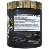 Insane Labz Insane Veinz Gold etiqueta enfocada, detalle de ingredientes clave