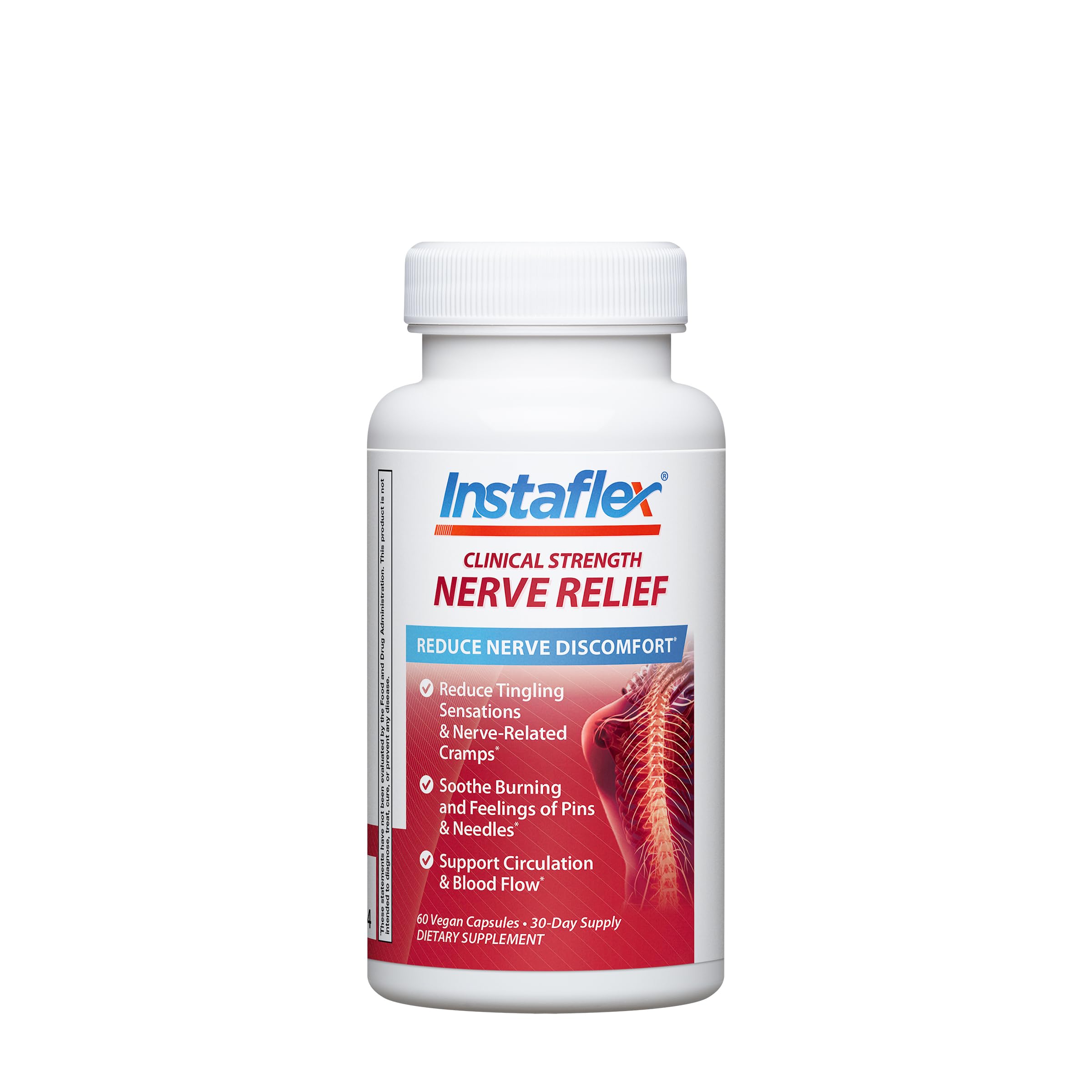 Instaflex frasco frontal mostrando etiqueta clara y beneficio nervioso inmediato