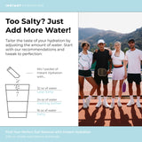 Instant Hydration sobre junto a una mano para comparar tamaño práctico