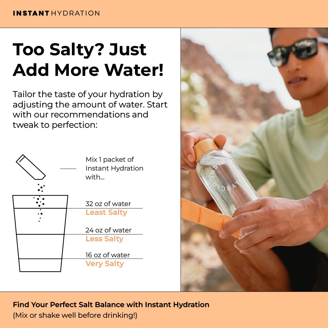 Instant Hydration comparación de tamaño de sobre para mostrar conveniencia de viaje