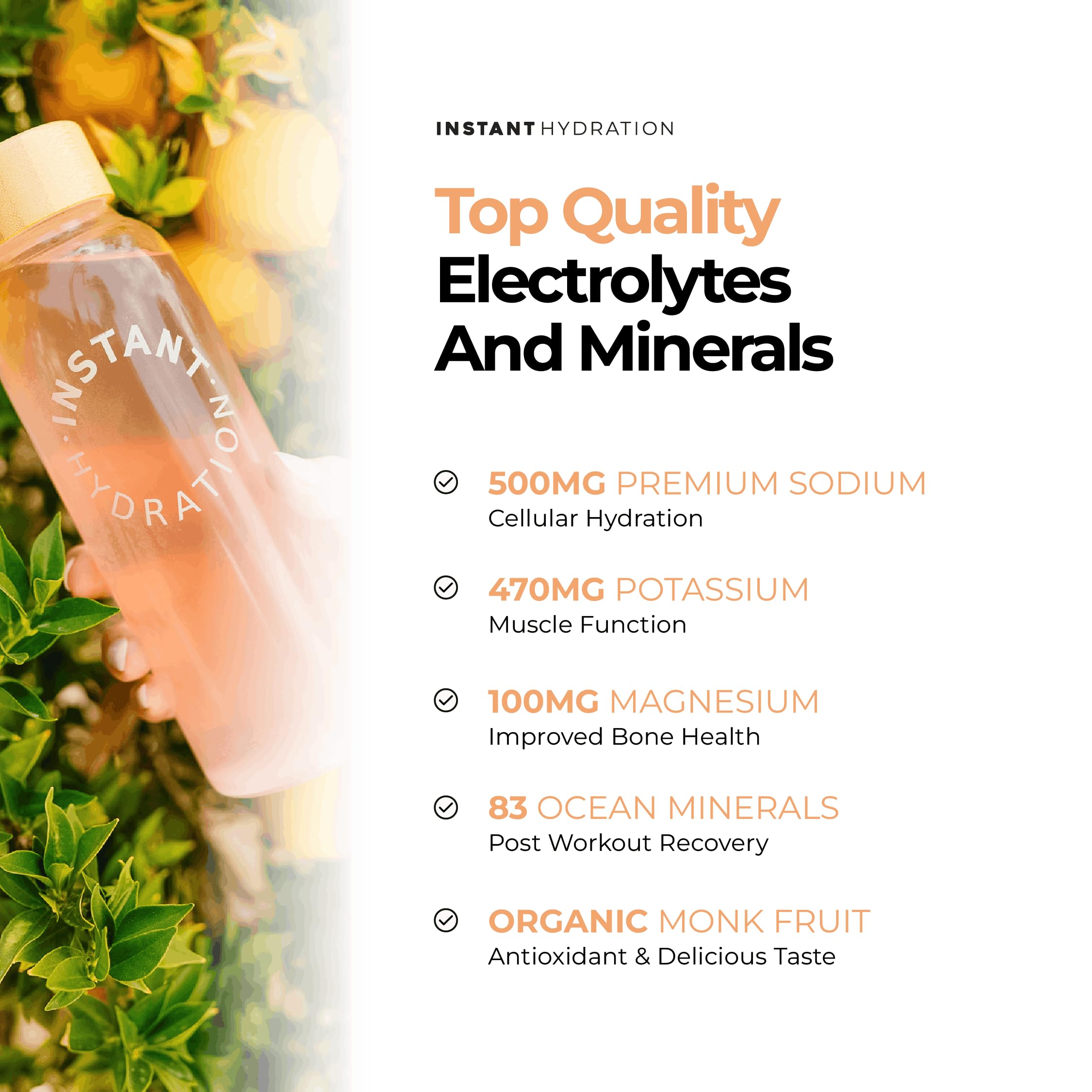 Instant Hydration detalle de sel gris mostrando minerales traza para recuperación