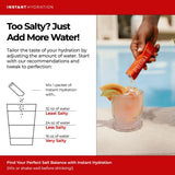 Instant Hydration comparación de tamaño del sobre con una mano