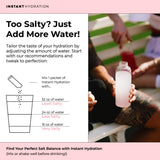 Instant Hydration comparación tamaño sobre junto a una mano para referencia