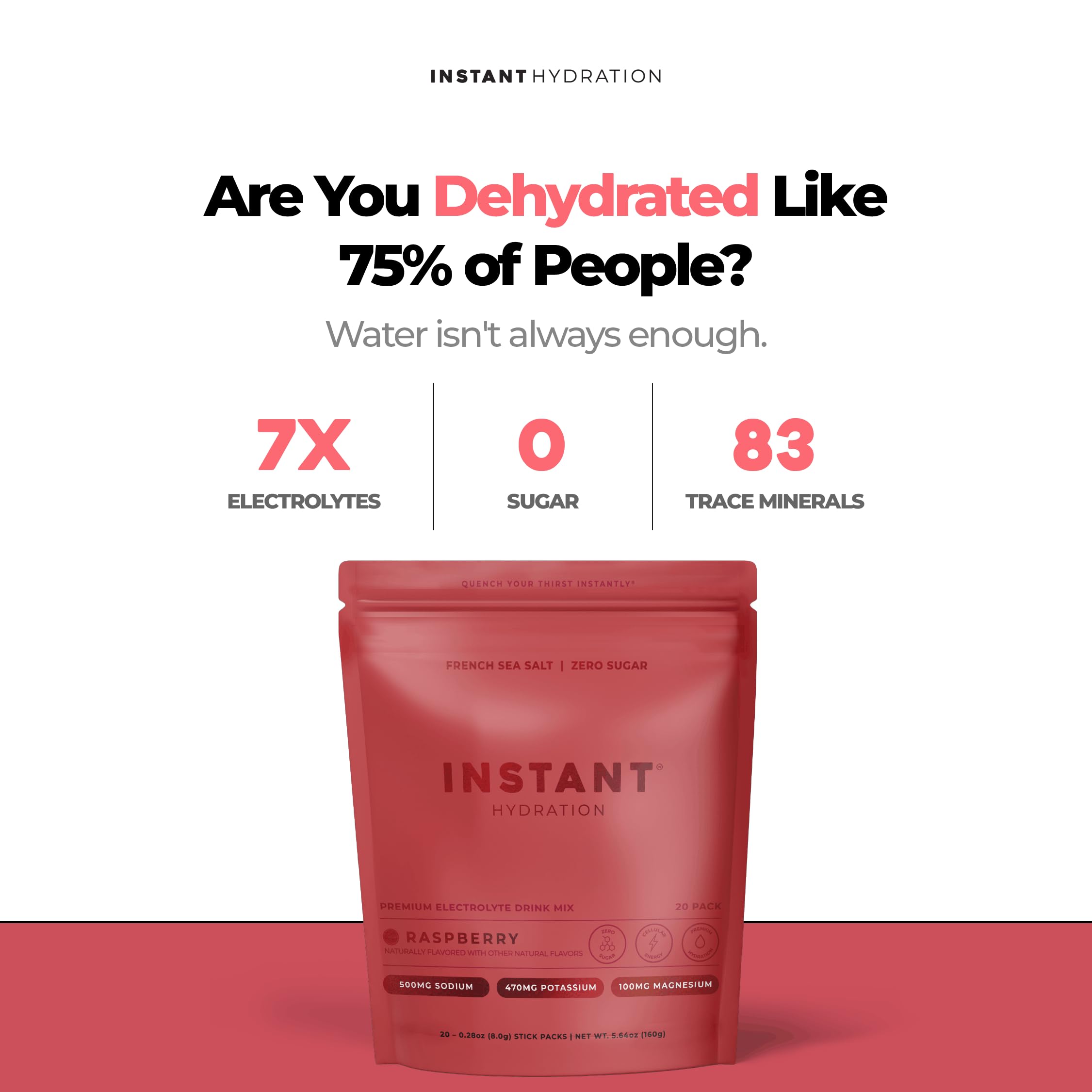 Instant Hydration sobre abierto con polvo listo para mezclar, fácil uso