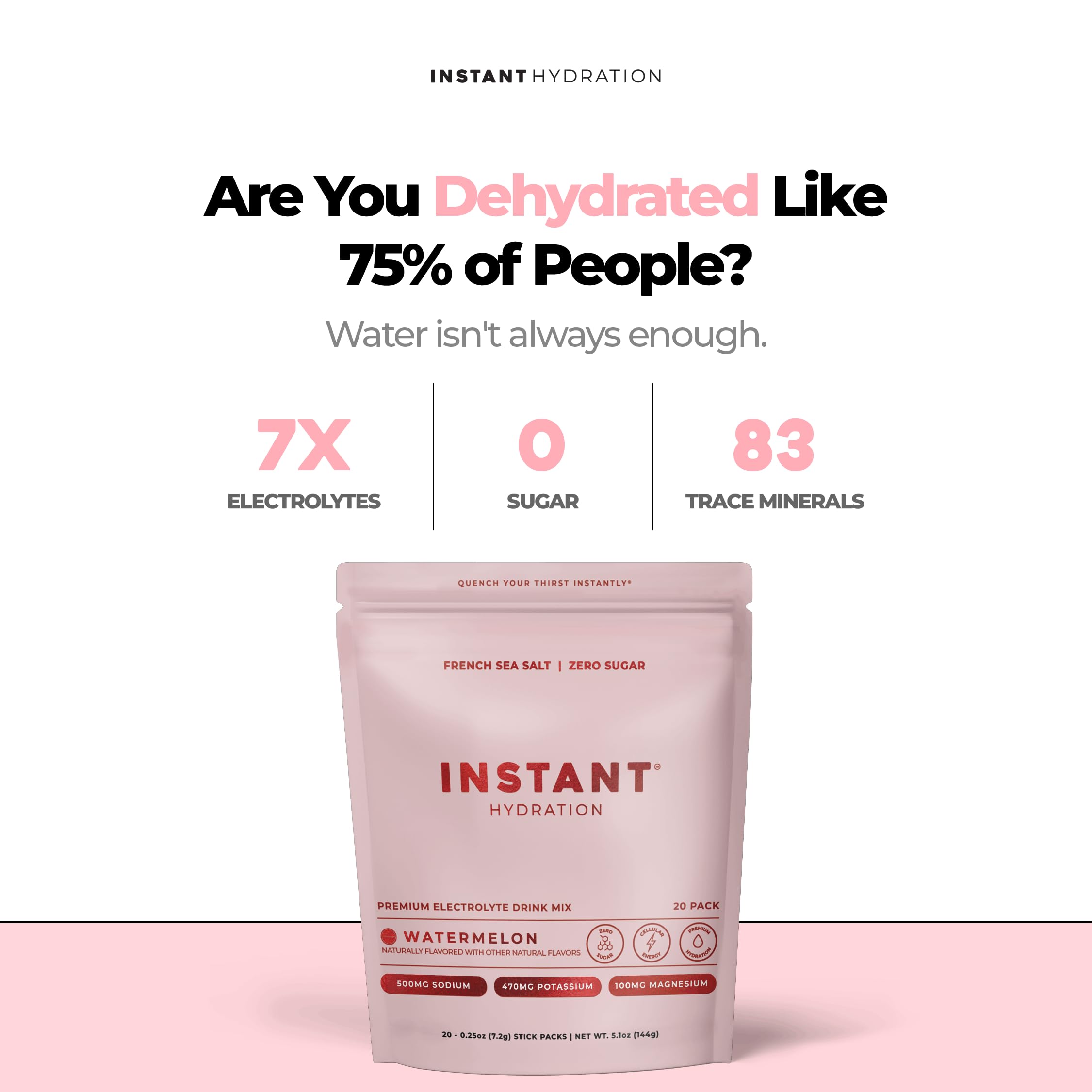 Instant Hydration sobre individual abierto listo para llevar y dosificar
