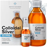 Institut Katharos botella frontal de plata coloidal 10 fl oz, envase práctico y seguro