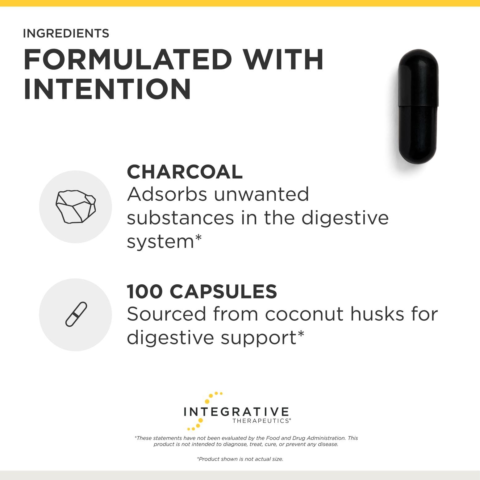 Integrative Therapeutics cáscaras de coco, origen natural del carbón activado
