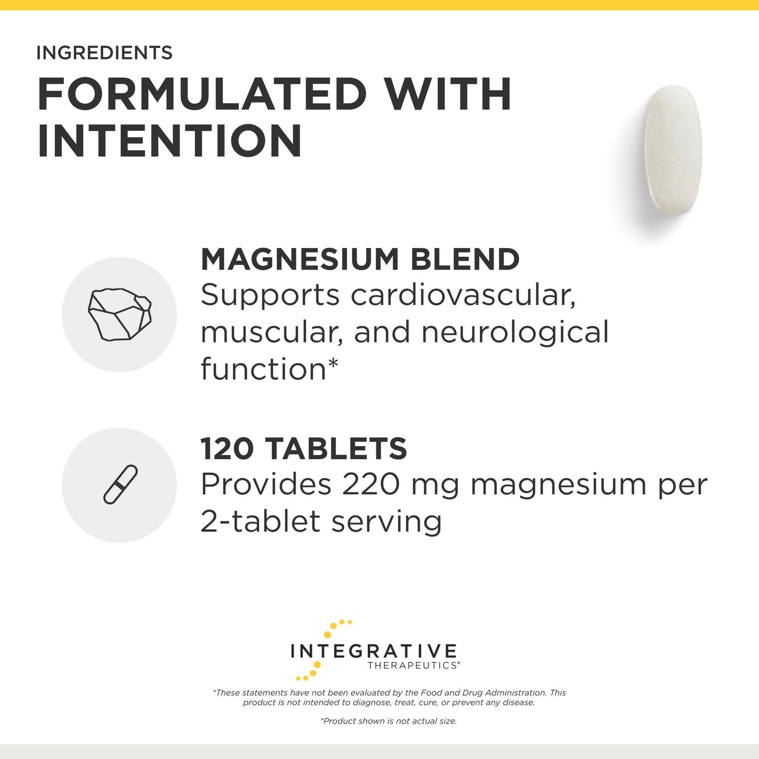 Integrative Therapeutics comprimidos en mano mostrando tamaño y porción