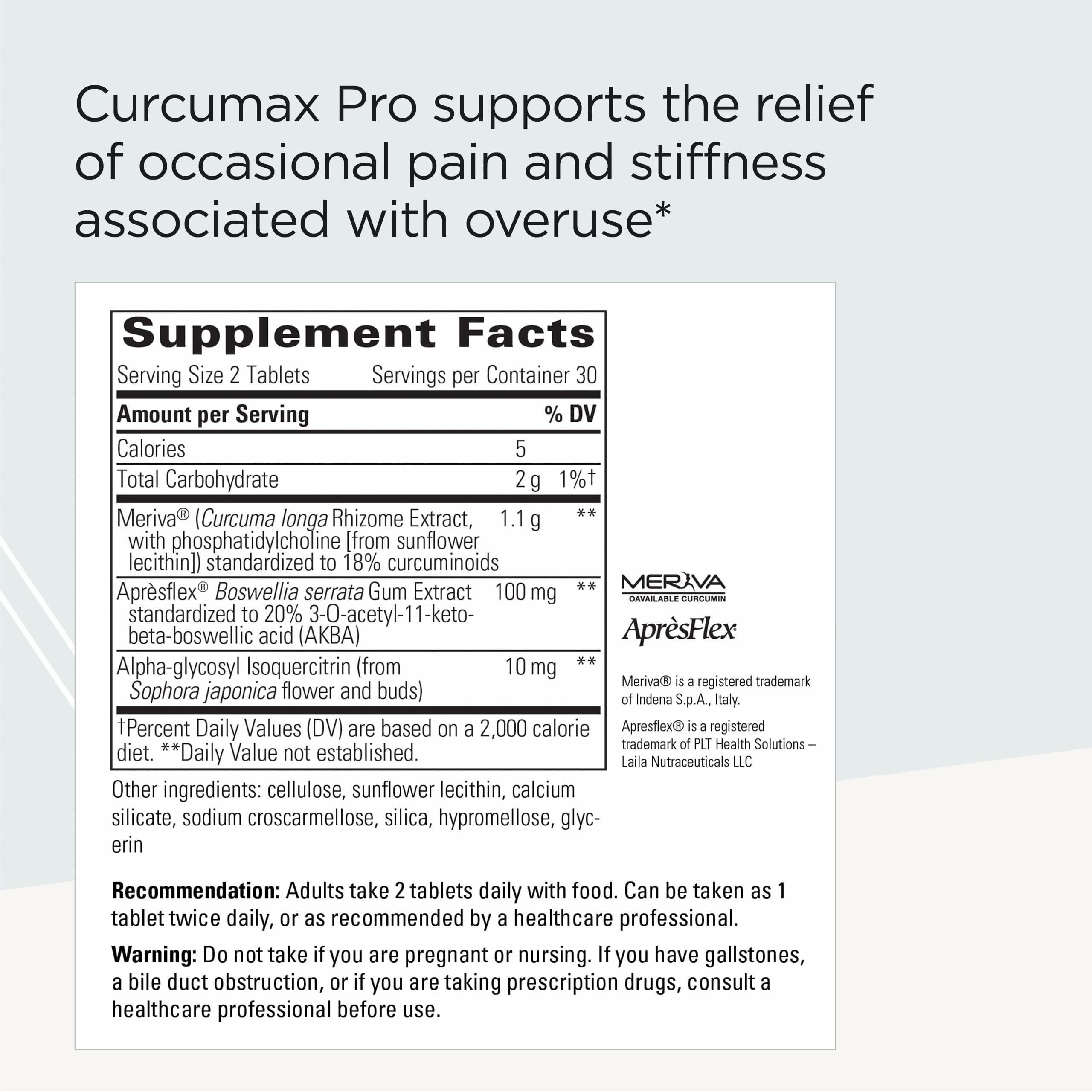 Integrative Therapeutics tabletas Curcumax Pro primer plano que muestra la textura y fácil ingestión