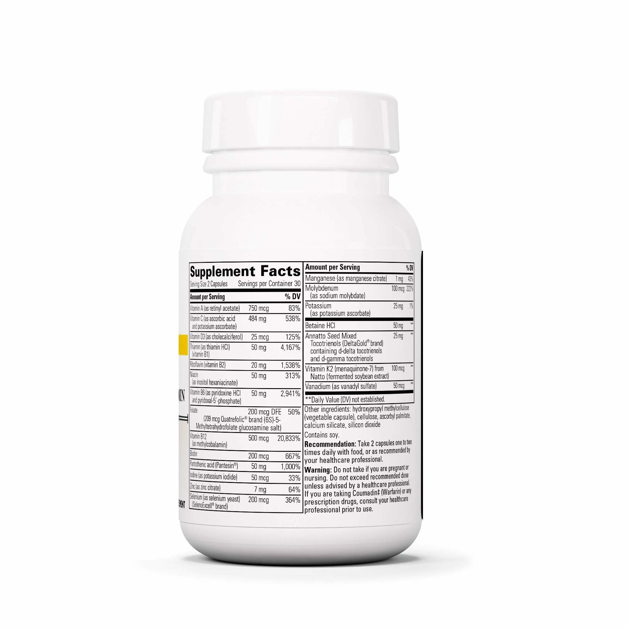 Integrative Therapeutics etiqueta con lista de ingredientes y perfil nutricional claro
