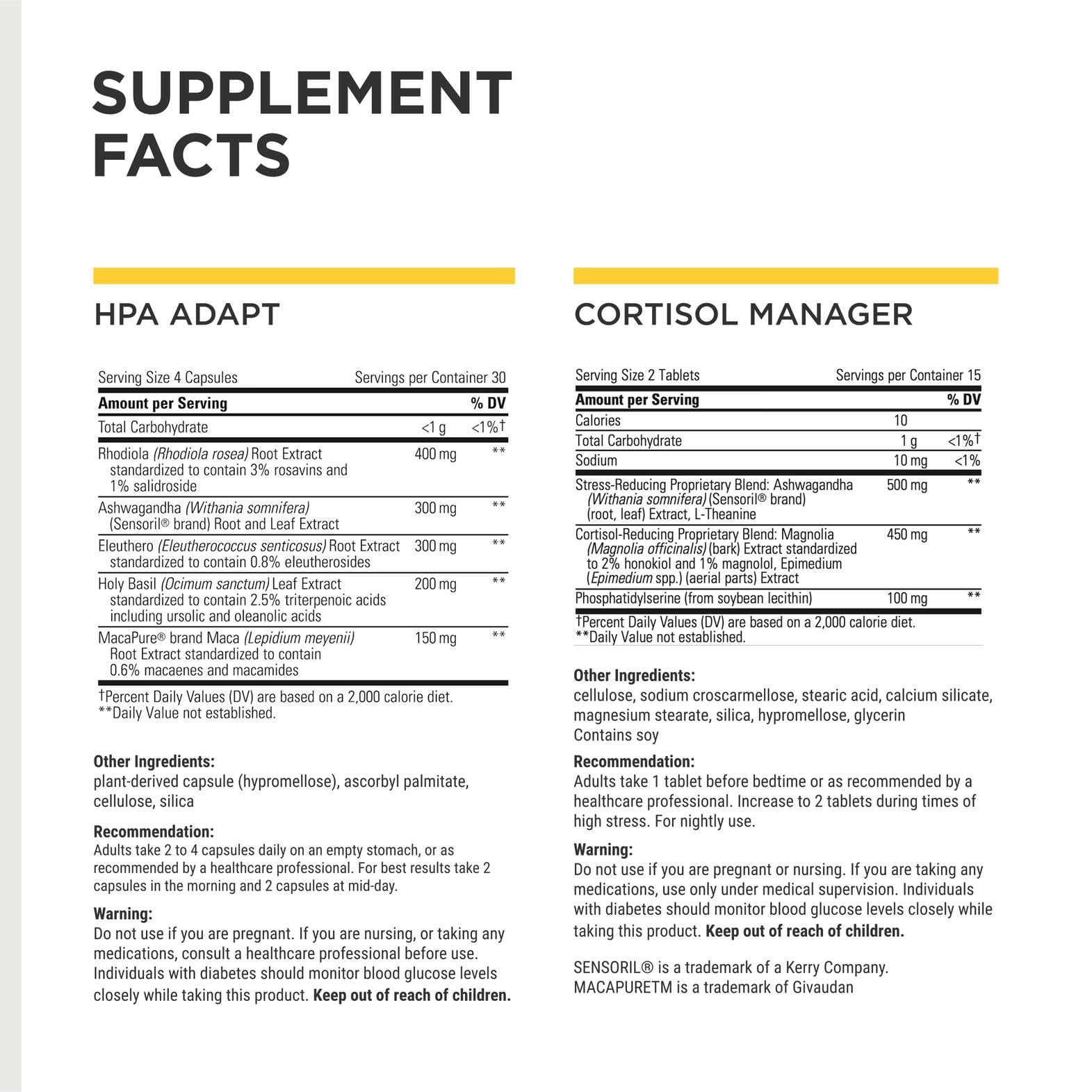 Integrative Therapeutics HPA Adapt detalle del frasco con énfasis en adaptógenos