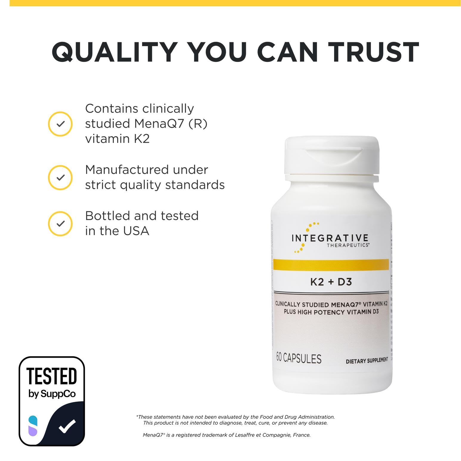 Integrative Therapeutics frasco sostenido en mano demostrando tamaño portátil