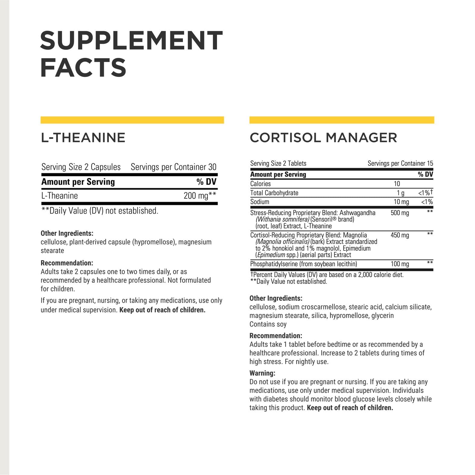 Integrative Therapeutics L-Theanine cápsulas en primer plano para calma sin somnolencia