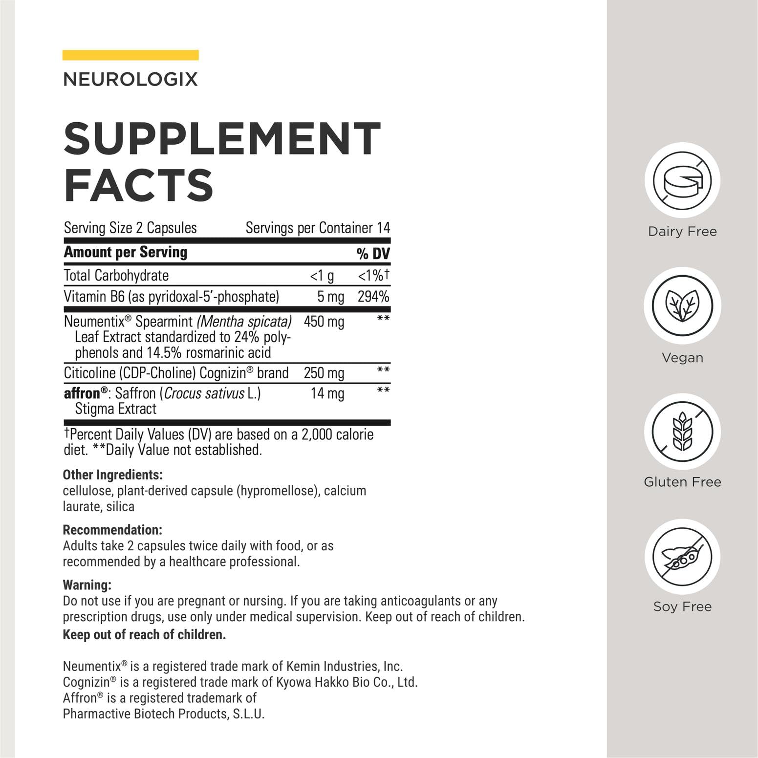 Integrative Therapeutics Neurologix textura del contenido en polvo, pureza y mezcla