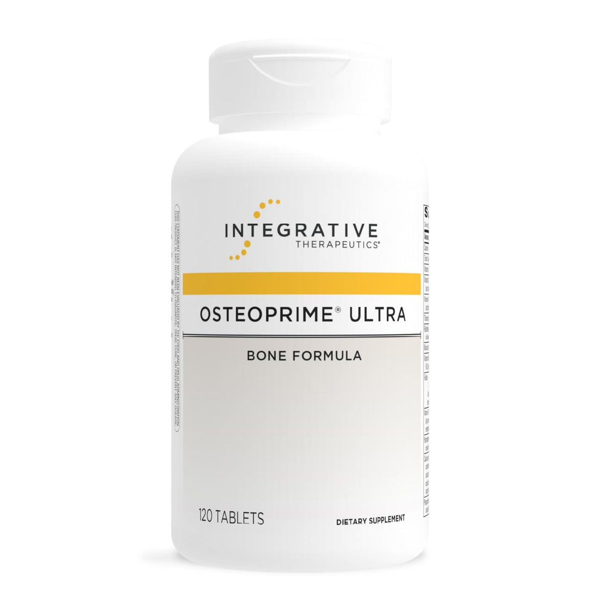 Integrative Therapeutics frasco frontal mostrando OsteoPrime Ultra y beneficios visibles