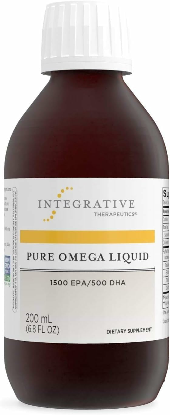 Integrative Therapeutics Pure Omega Liquid vista frontal, envase claro y fácil de usar