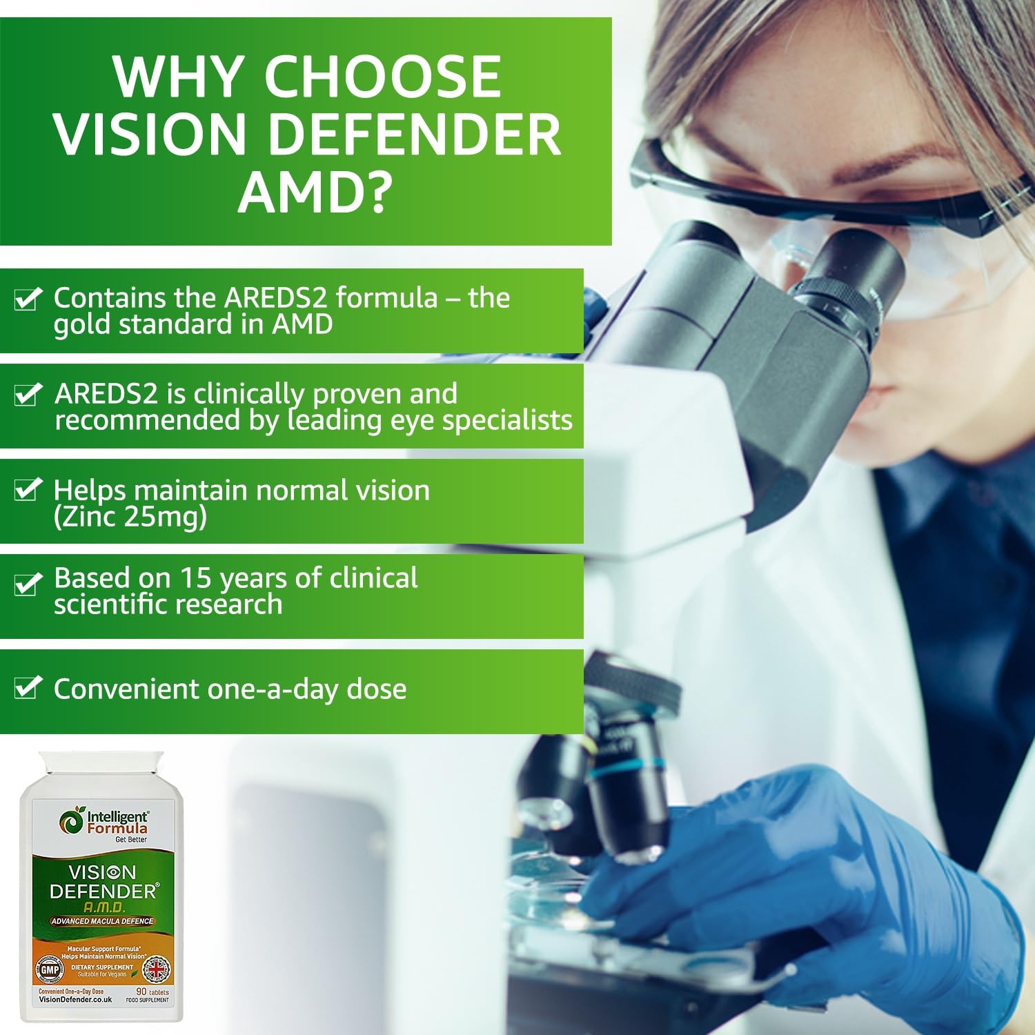 Intelligent Formula comprimido en primer plano resaltando formulación AREDS2
