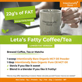 Intentionally Bare etiqueta nutricional enfocada en C8 70% C10 30% y cero carbs netos