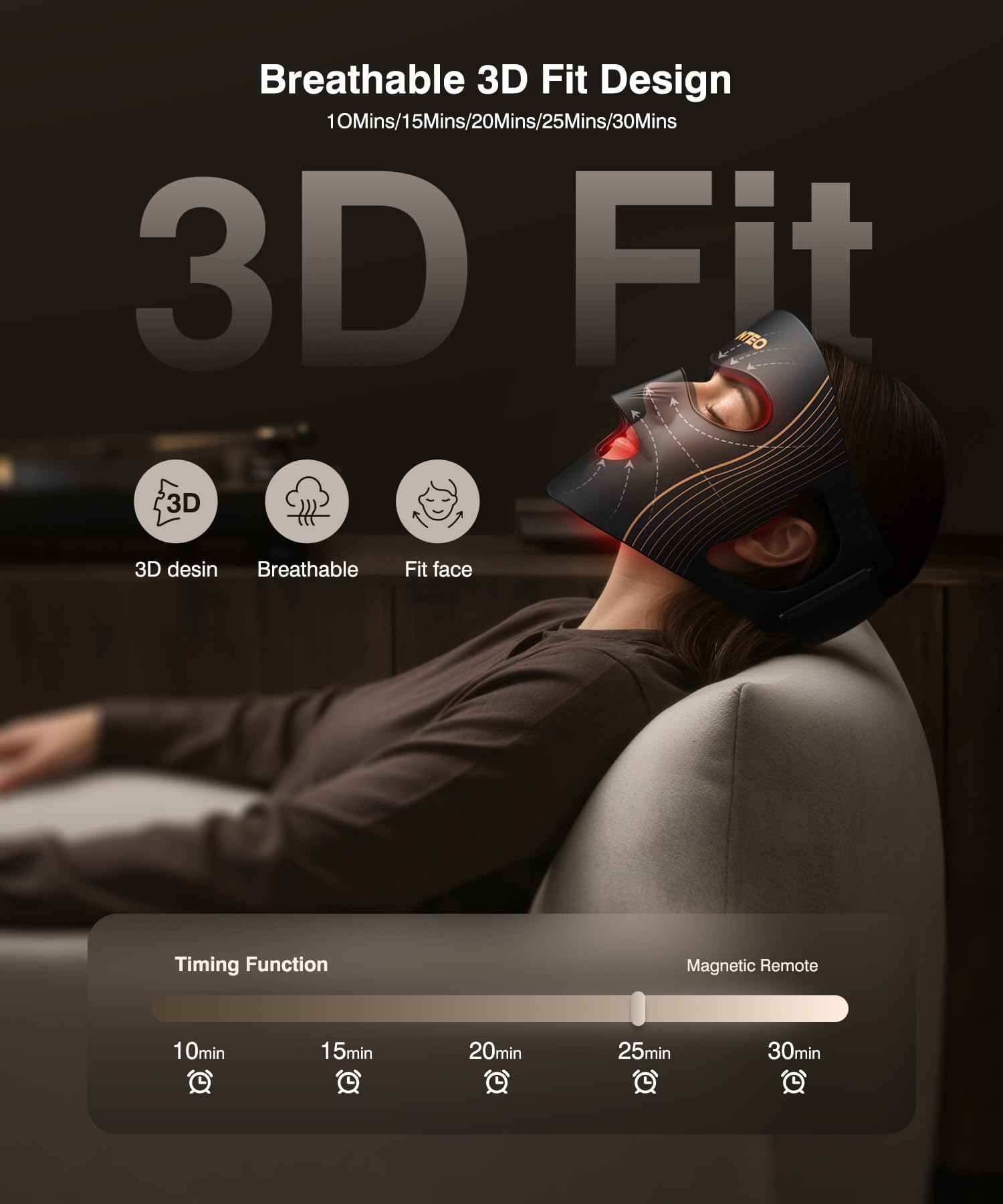 INTEO máscara en rostro real demostrando el diseño 3D transpirable