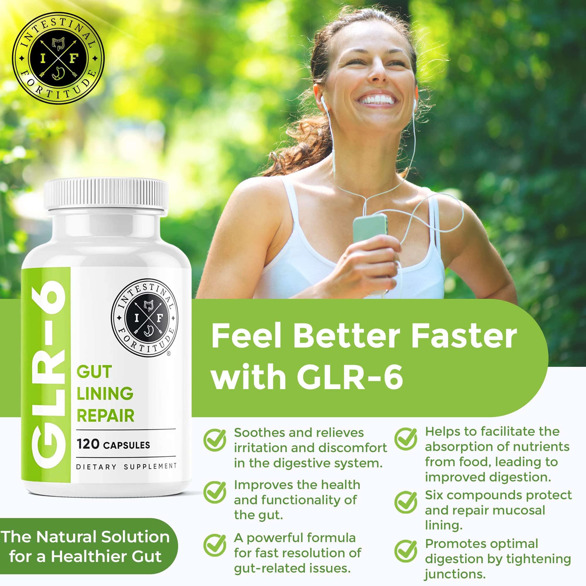 Intestinal Fortitude etiqueta nutricional legible con dosis y beneficios clave