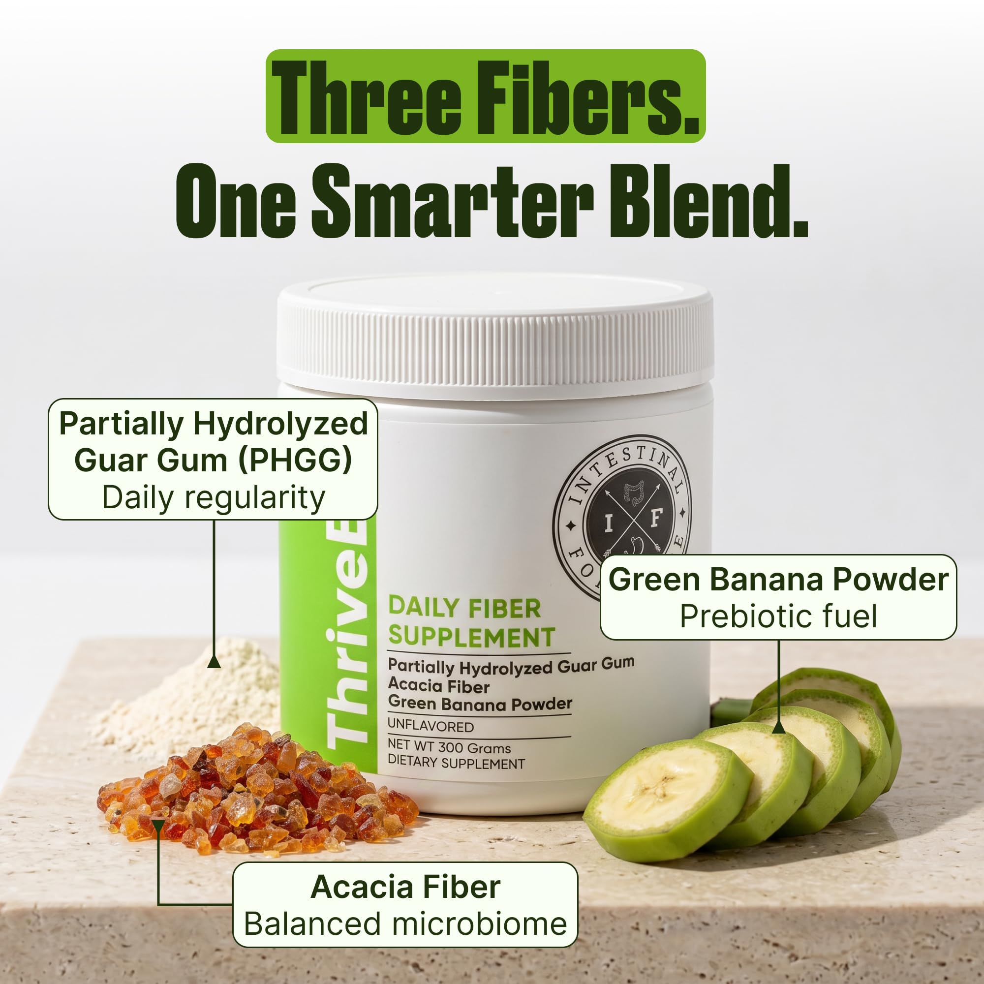 Intestinal Fortitude etiqueta de ThriveBer con lista de ingredientes y beneficios claros