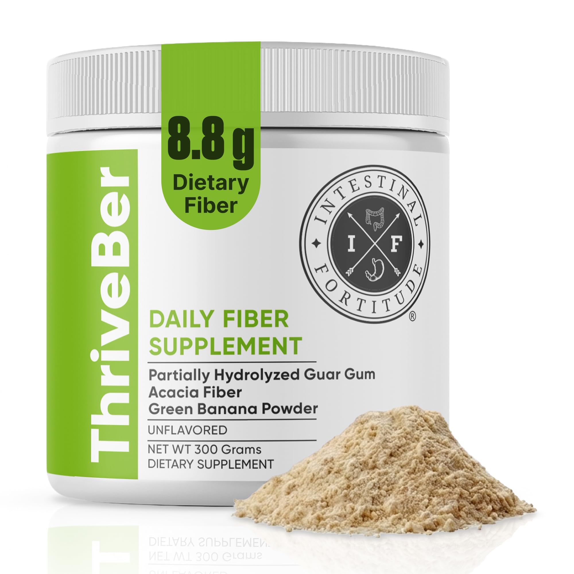 Intestinal Fortitude envase ThriveBer frente mostrando presentación y beneficio mezcla fácil
