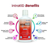 intraKID primer plano del líquido frambuesa, textura apetecible y fácil de dosificar