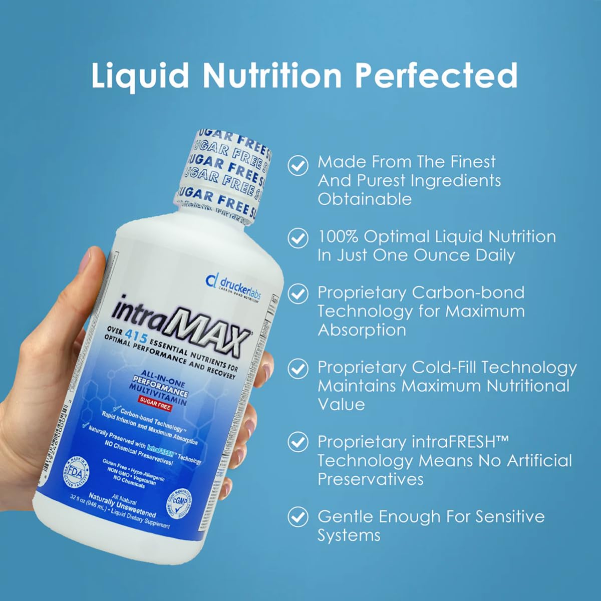 intraMAX etiqueta nutricional legible que destaca vitaminas y minerales