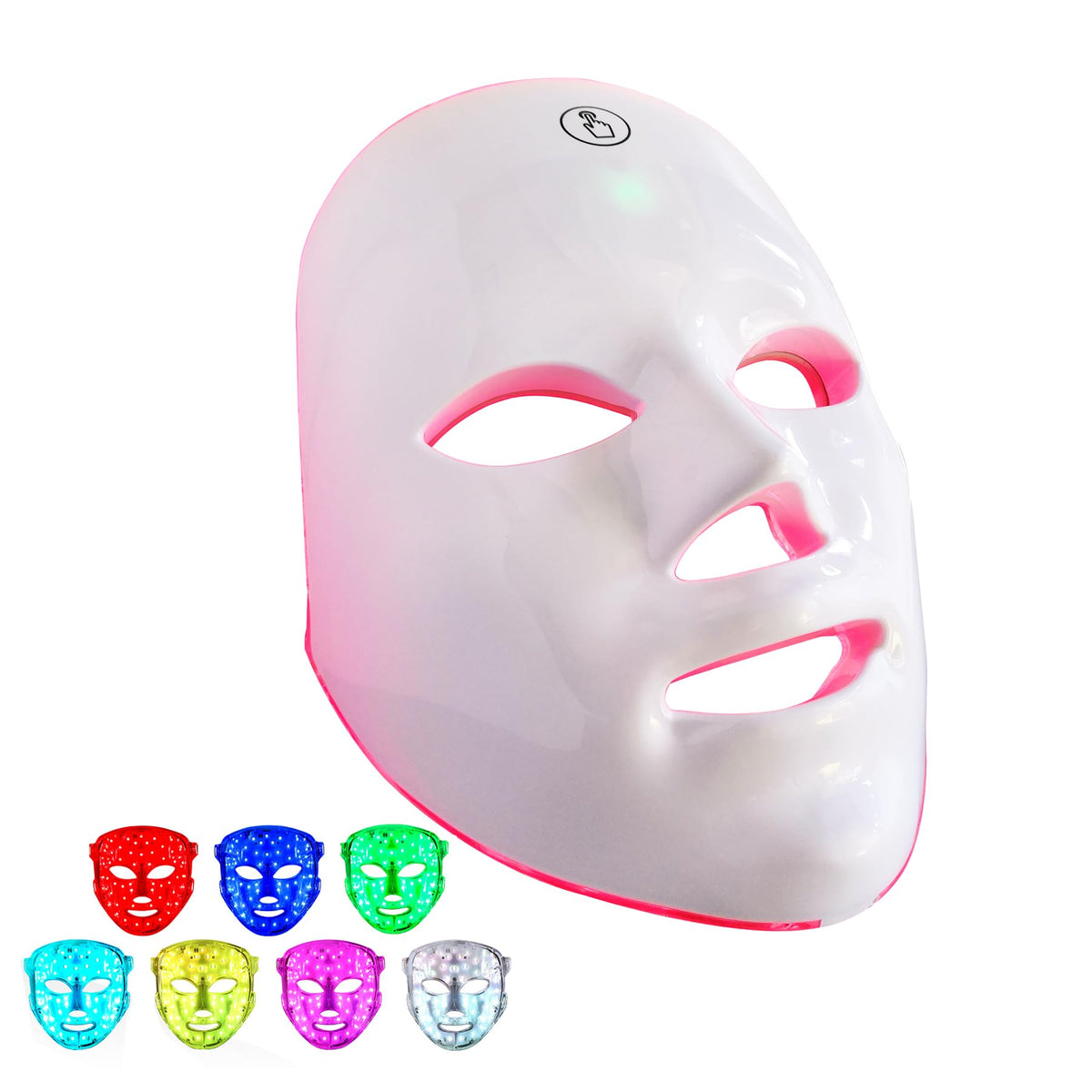 IOBTY vista frontal de la mascarilla LED mostrando su diseño ergonómico y beneficio portátil