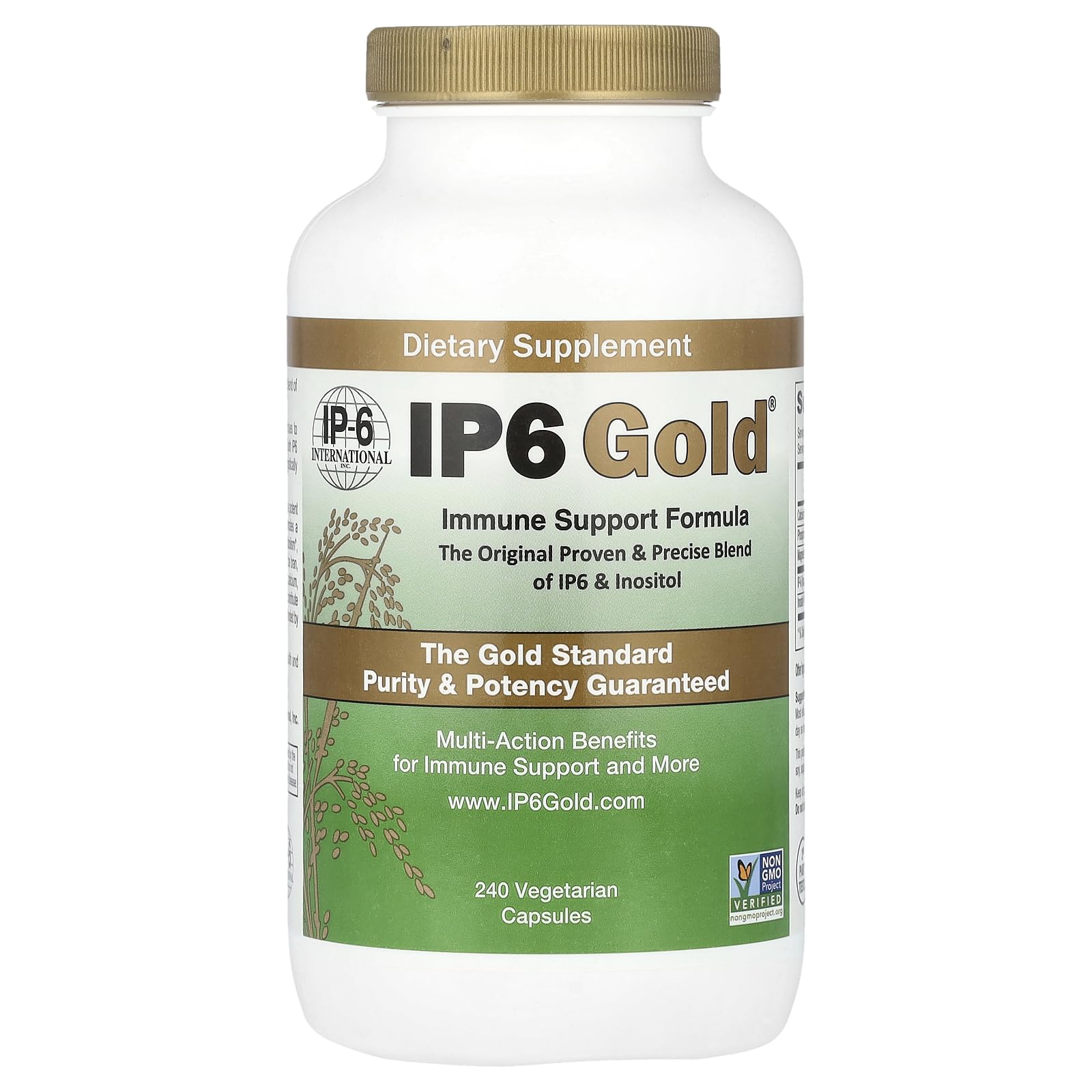 IP6 Gold frasco frontal mostrando etiqueta clara y beneficios