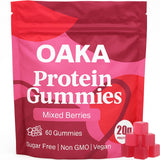 ipxkwll paquete frontal OAKA gomitas proteicas, presenta el producto y su conveniencia