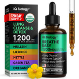 IQ BIOLOGY envase frontal de Mullein Drops mostrando la etiqueta y beneficio respiratorio