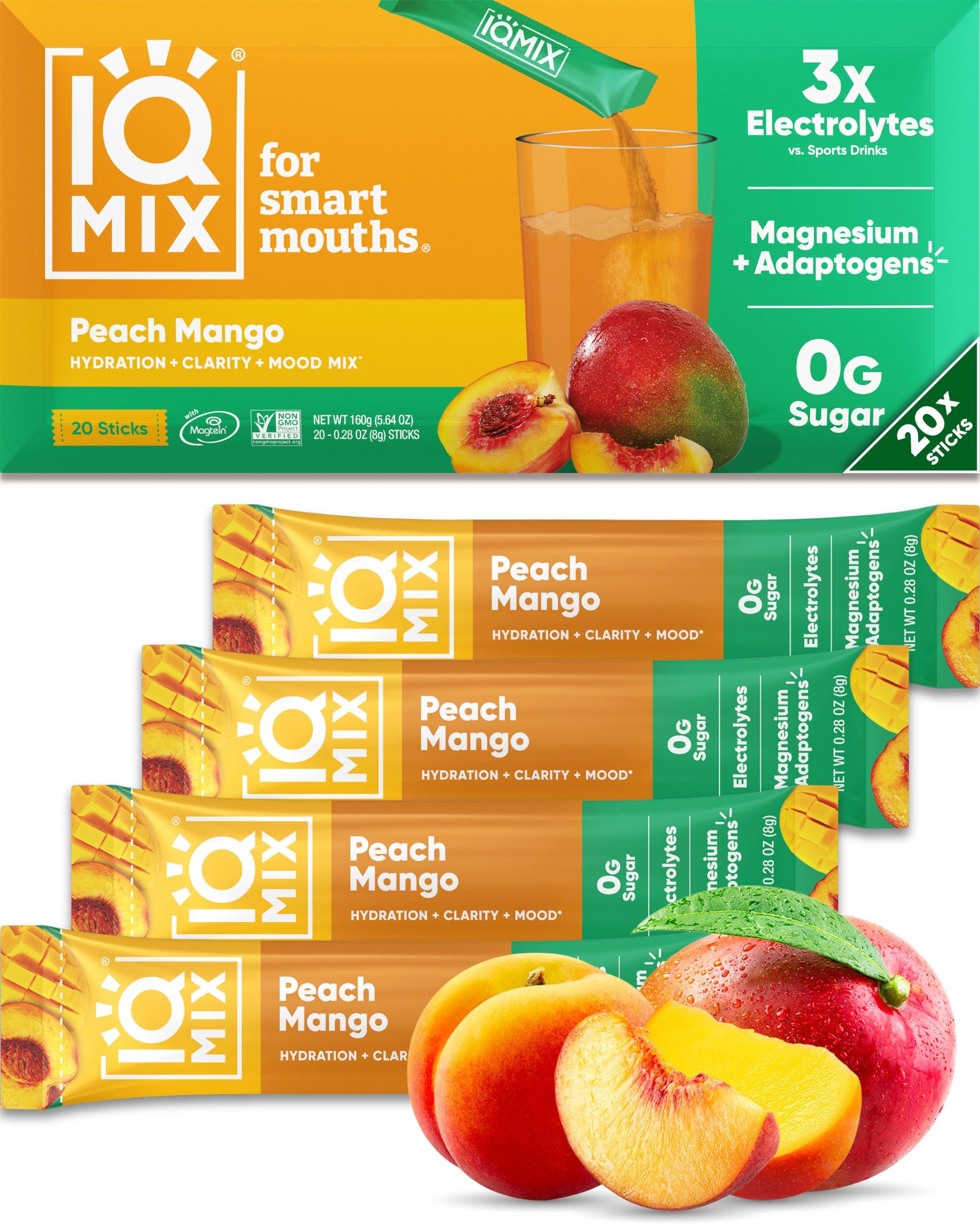 IQBAR empaque frontal IQMIX Durazno Mango muestra práctico formato