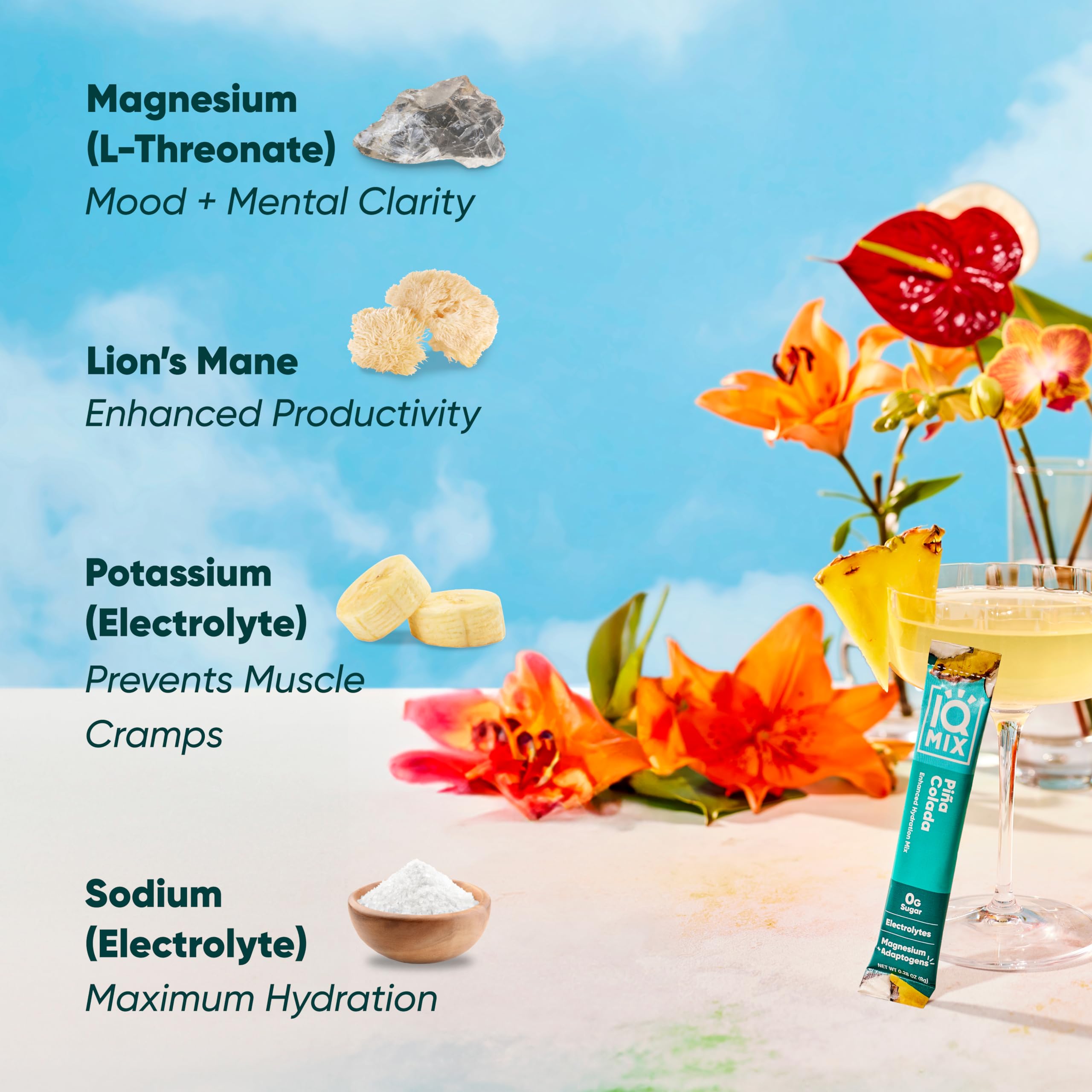 IQBAR IQMIX Pina Colada mezcla en vaso, bebida clara y refrescante lista